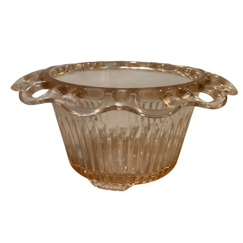 Depression Glass Pink Bowl Flower Old Colony Footed Lace Edge Ribbed Scalloped
